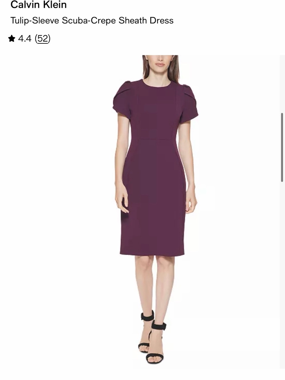 Calvin Klein Tulip-Sleeve Scuba-Crepe Sheath Dress - Plum